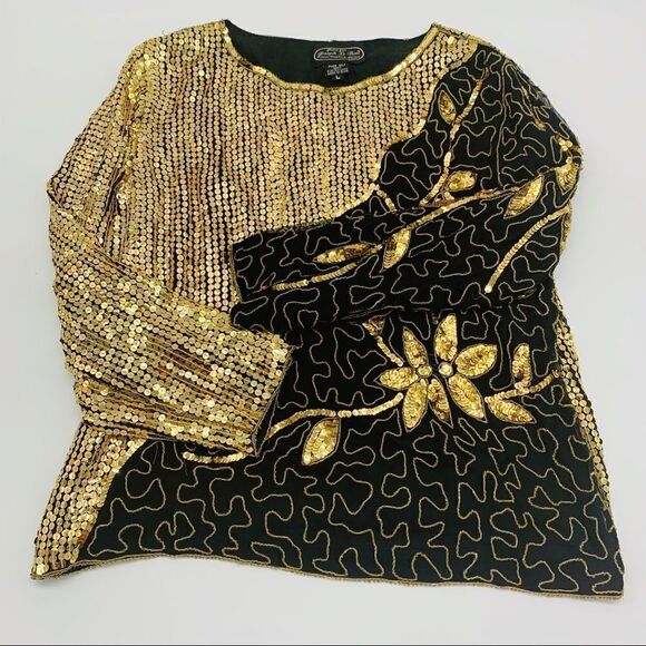 Jean for Joseph Le Bon Vintage 💯% Silk Gold Top LARGE - Picture 4 of 14